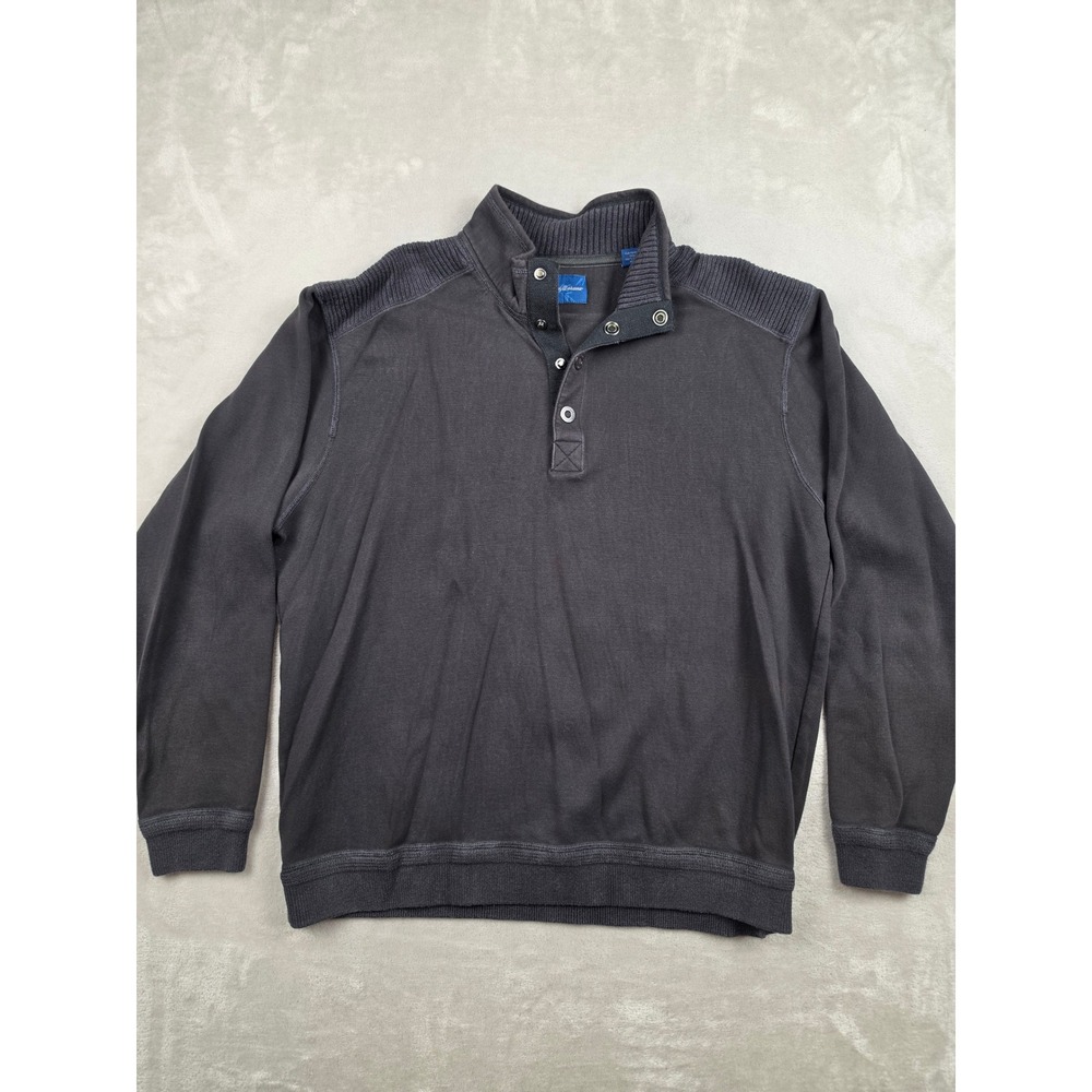 Tommy Bahama Sweater Mens XL Black Pima Cotton Ribbed Shoulder Snap Mock Neck‎